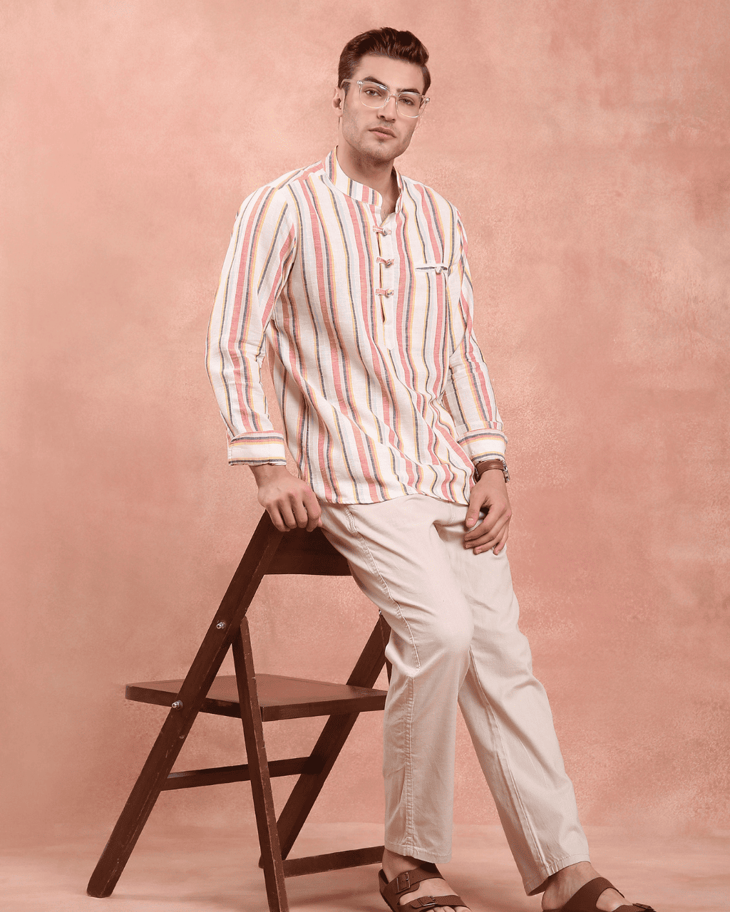 White and Red stripe Kurta Shirt