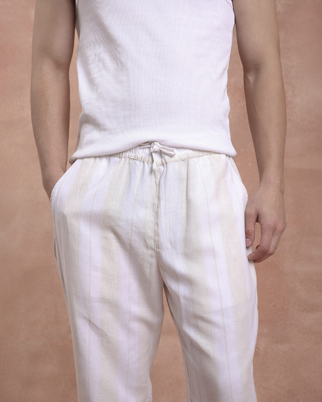 White and beige stripe Pants