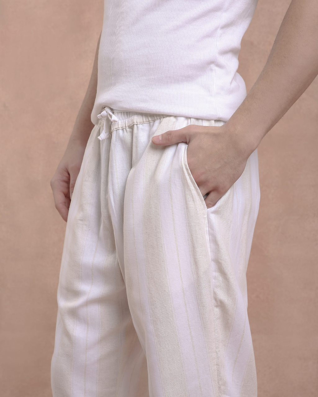 White and beige stripe Pants