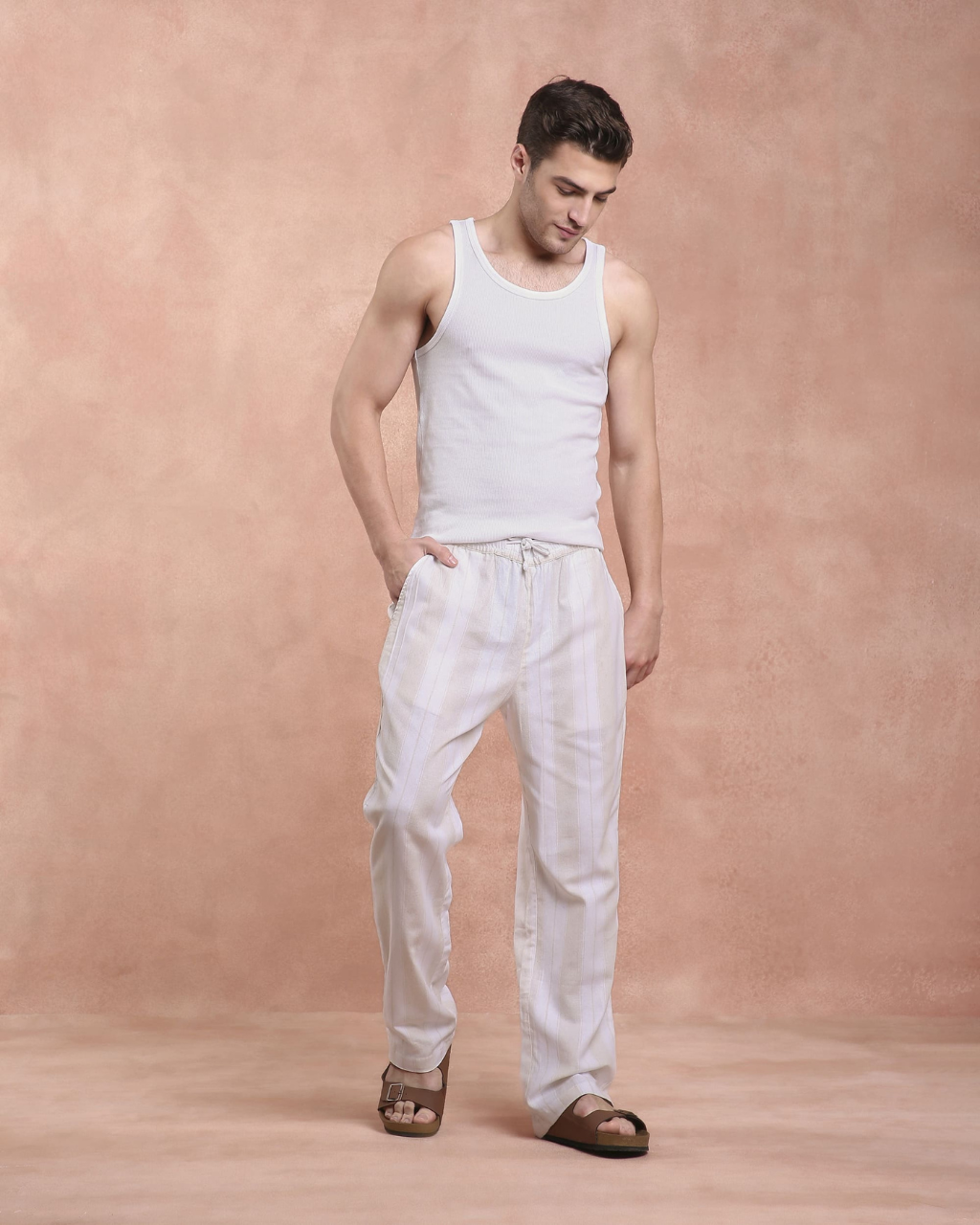 White and beige stripe Pants