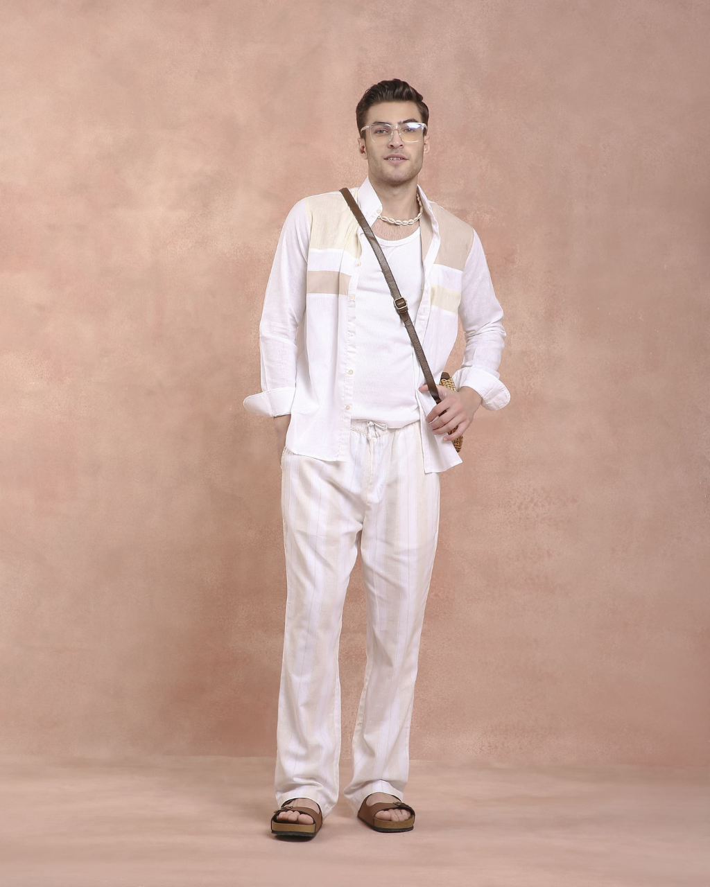 White and beige stripe Pants