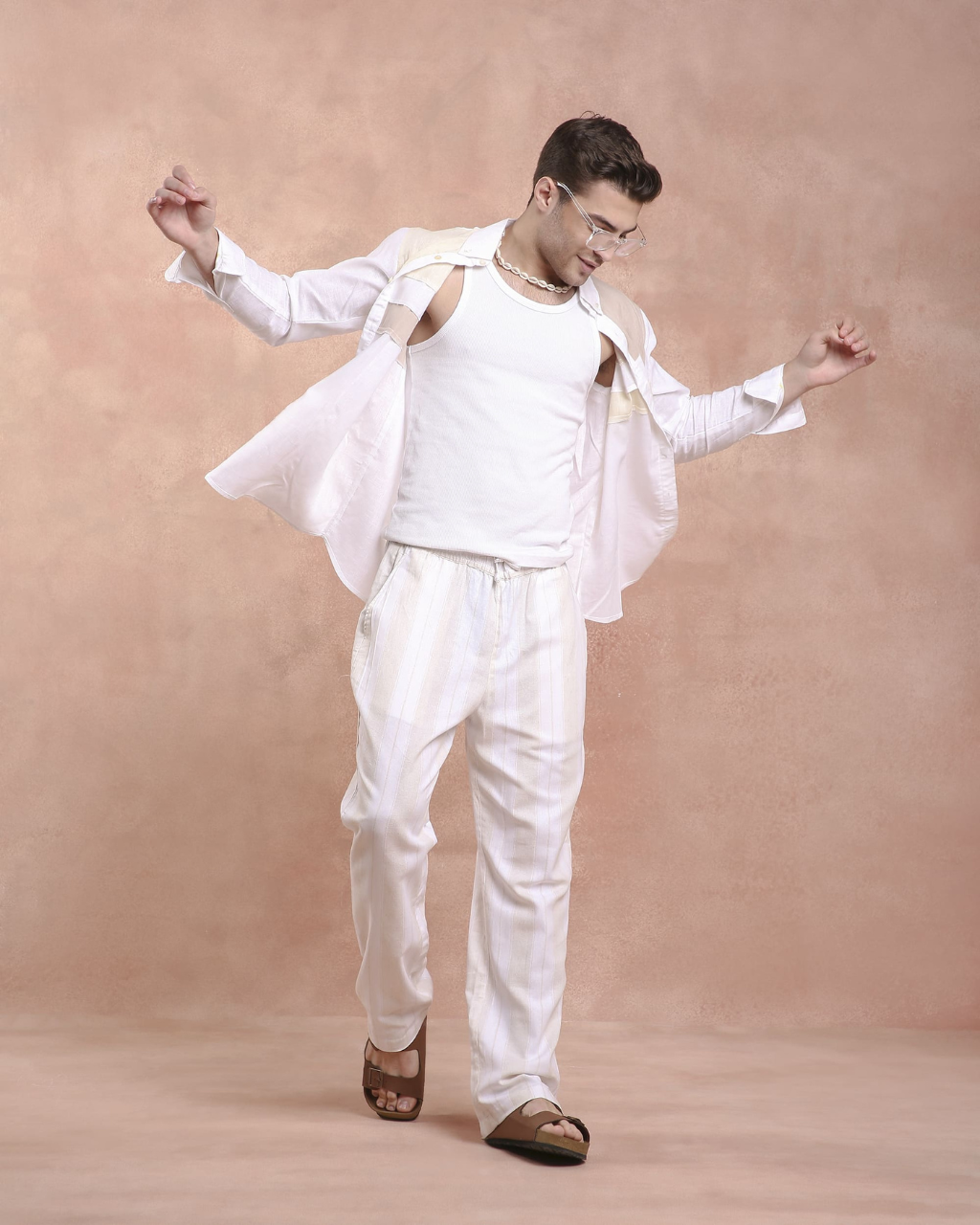 White and beige stripe Pants