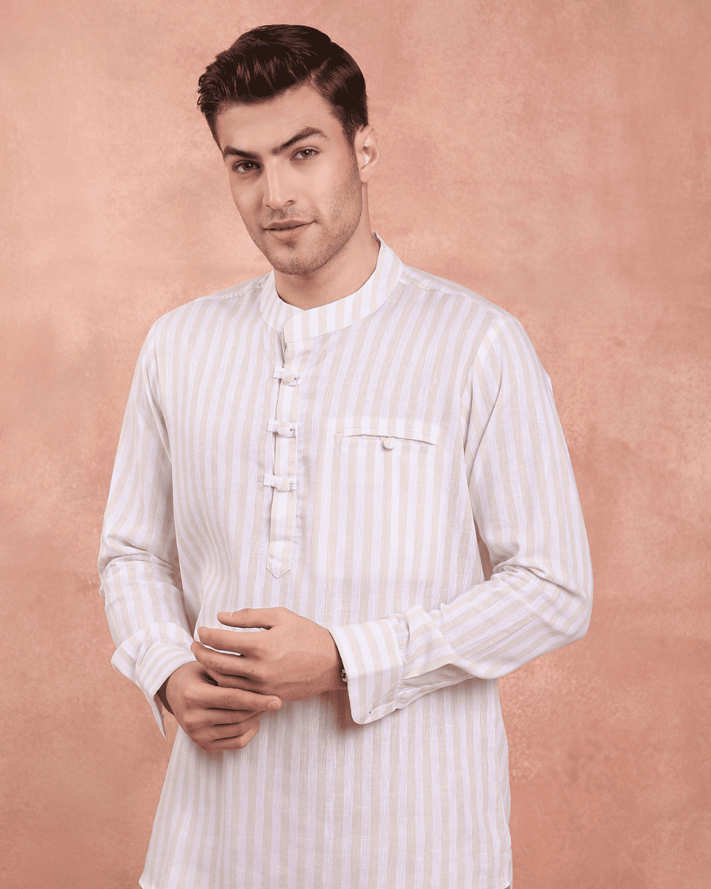 White and Beige Stripe Kurta Shirt
