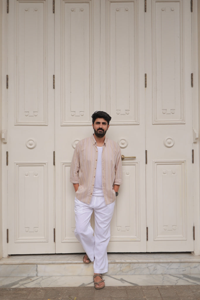 Beige Stripe Linen Shirt