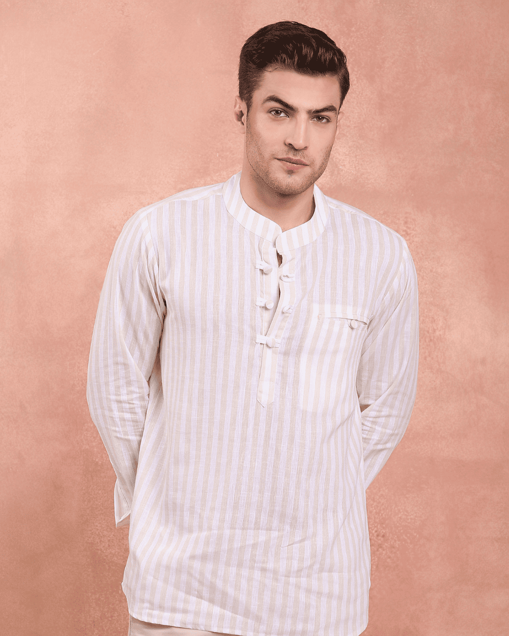White and Beige Stripe Kurta Shirt