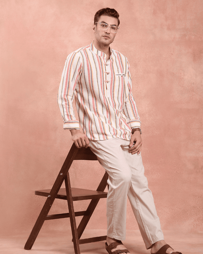White and Red stripe Kurta Shirt