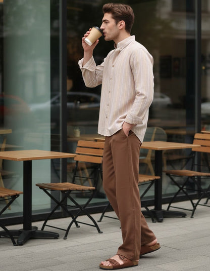 Beige Stripe Linen Shirt