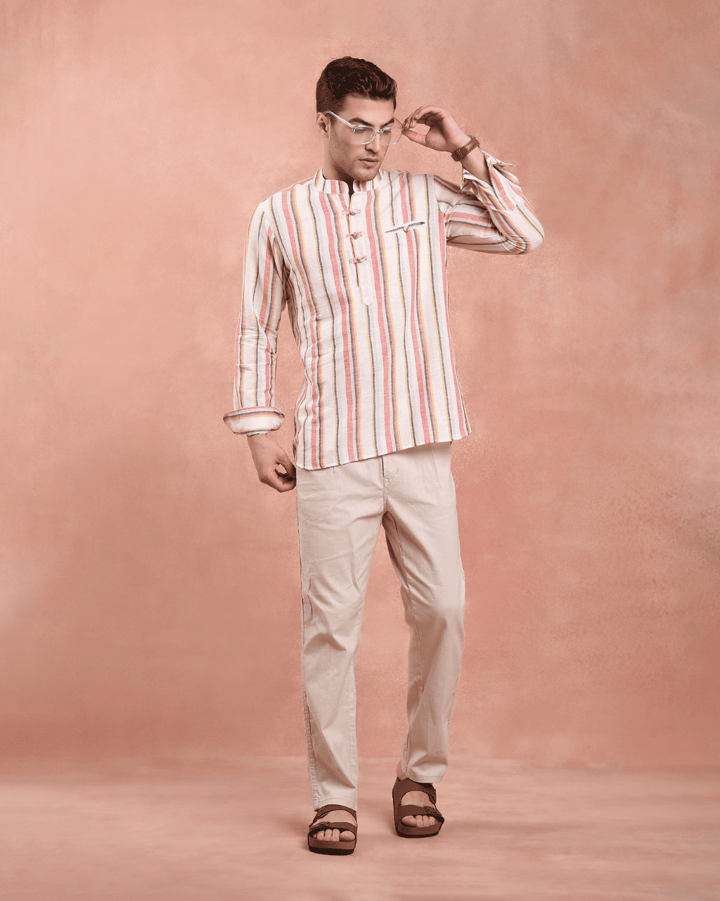 White and Red stripe Kurta Shirt