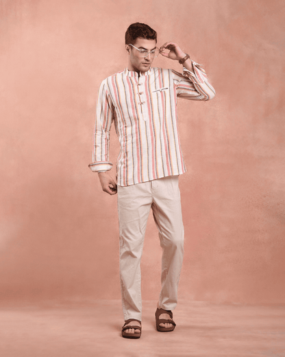 White and Red stripe Kurta Shirt