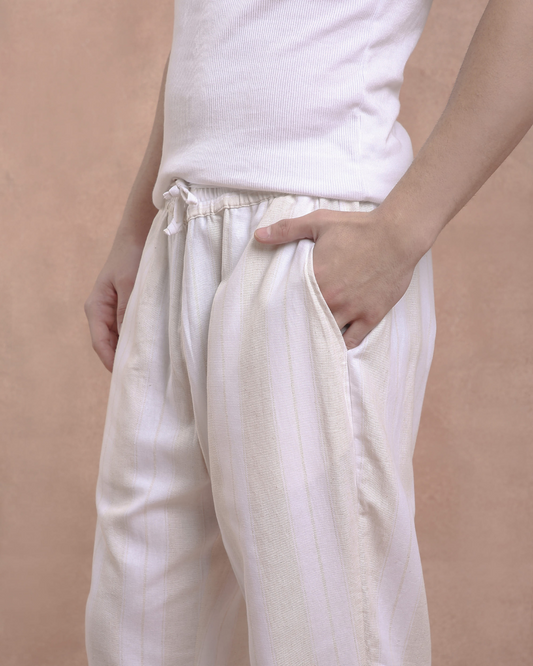 White and beige stripe Pants