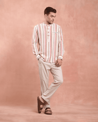 White and Red stripe Kurta Shirt