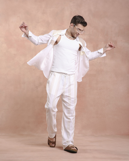 White and beige stripe Pants