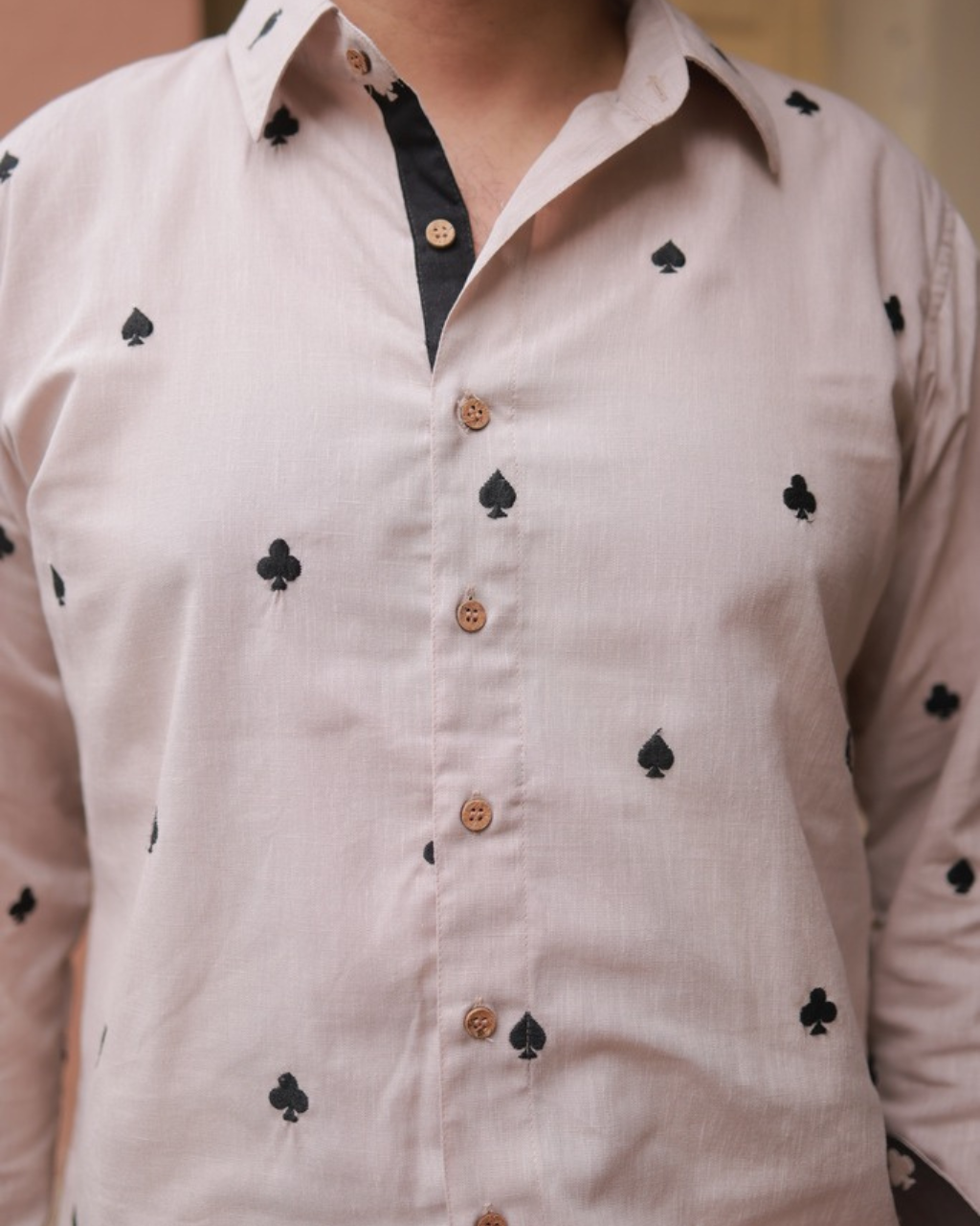 Clubs & Spades-Beige Shirt
