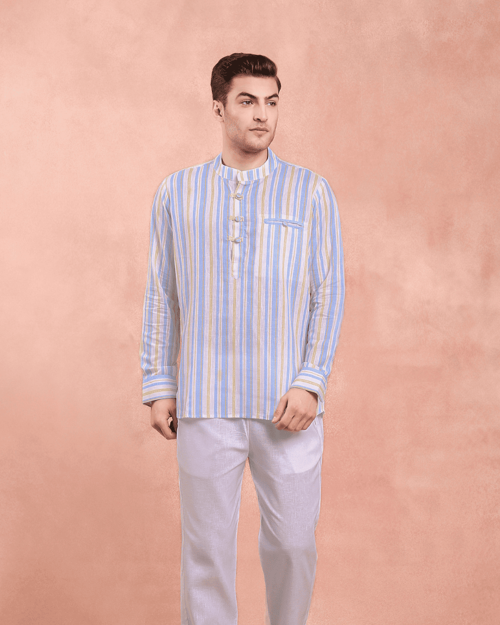 White and Blue stripe Kurta Shirt