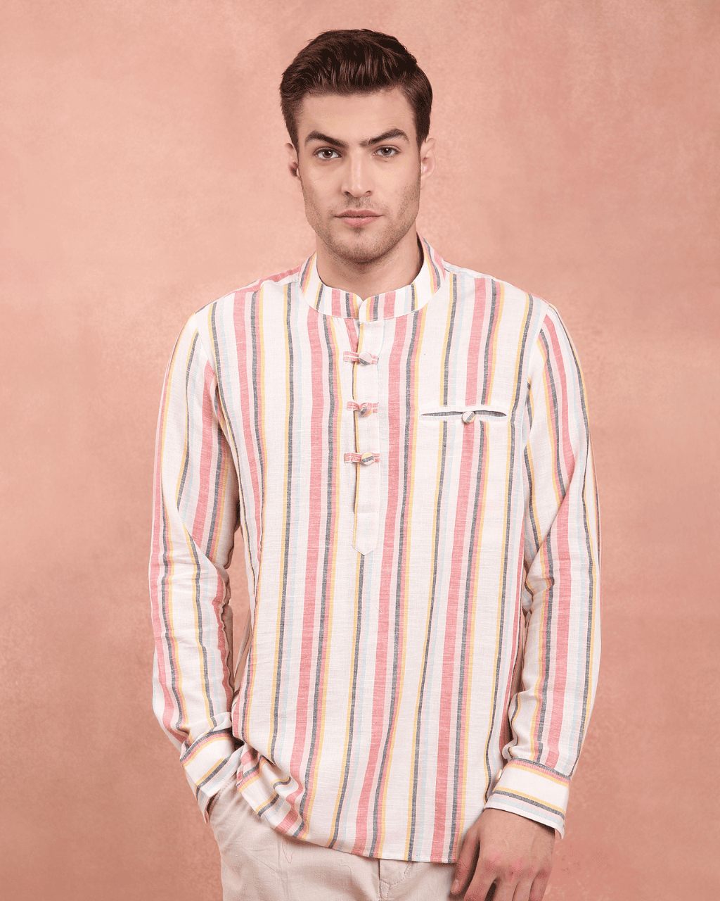White and Red stripe Kurta Shirt
