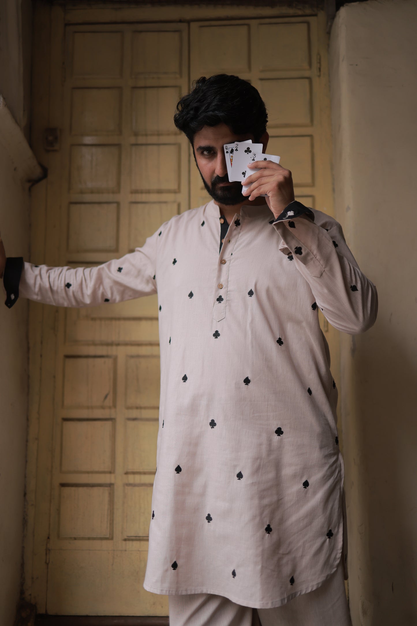 Clubs & Spades - Beige Kurta set