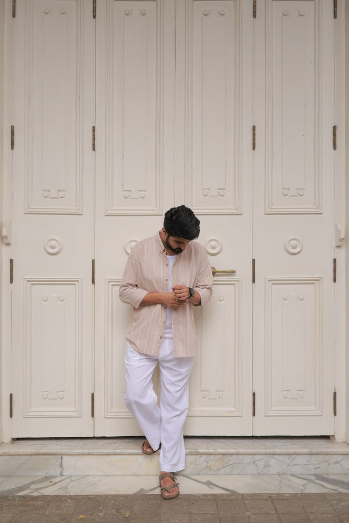 Beige Stripe Linen Shirt