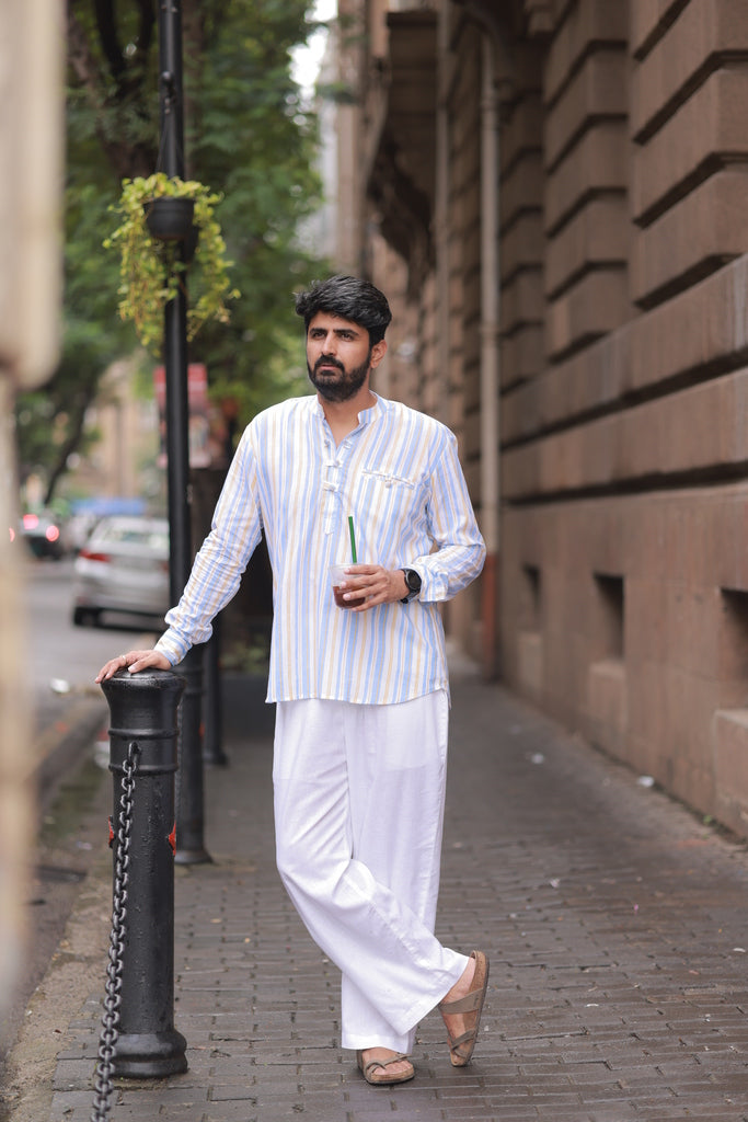 White and Blue stripe Kurta Shirt