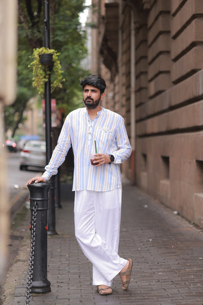 White and Blue stripe Kurta Shirt