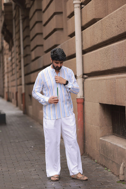 White and Blue stripe Kurta Shirt