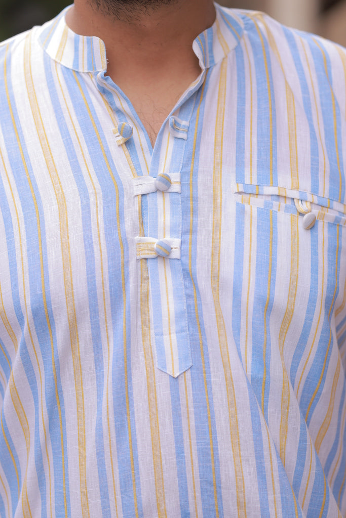 White and Blue stripe Kurta Shirt