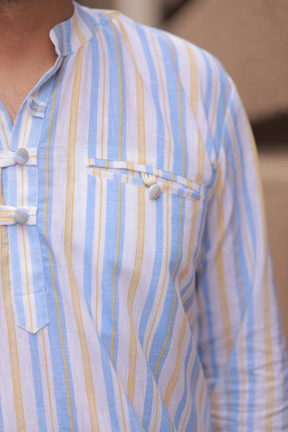 White and Blue stripe Kurta Shirt