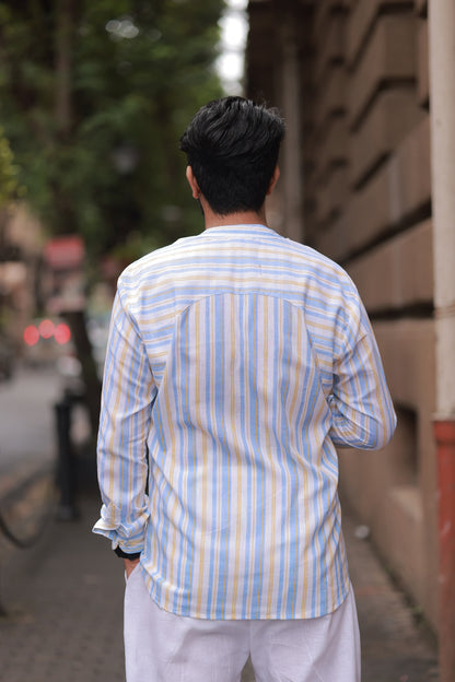 White and Blue stripe Kurta Shirt